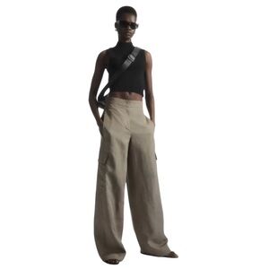 NWT COS Wide Leg Linen Blend Cargo Trousers Sz 2